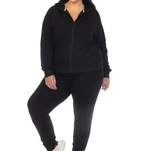 White Mark women’s plus size  Black Tracksuit Set zip with hood and ribbed cuffs